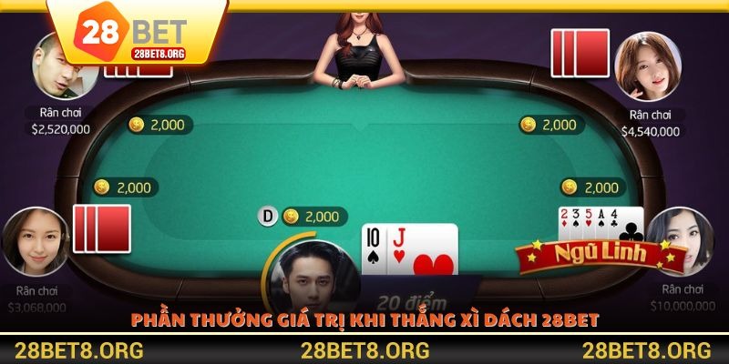 Phần thưởng giá trị khi thắng Xì Dách 28BET