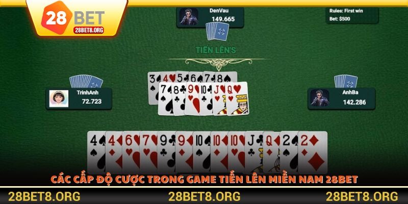 Các cấp độ cược trong game Tiến Lên Miền Nam 28BET