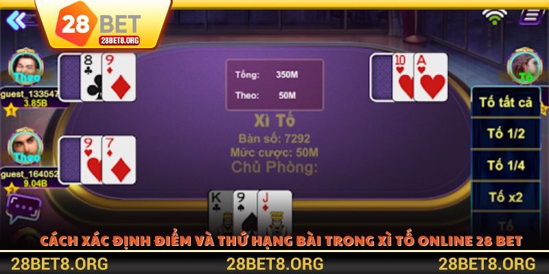 Cách xác định điểm và thứ hạng bài trong Xì Tố online 28 BET